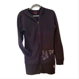 Spyder womens long zip Hoodie size Small color black w/pattern